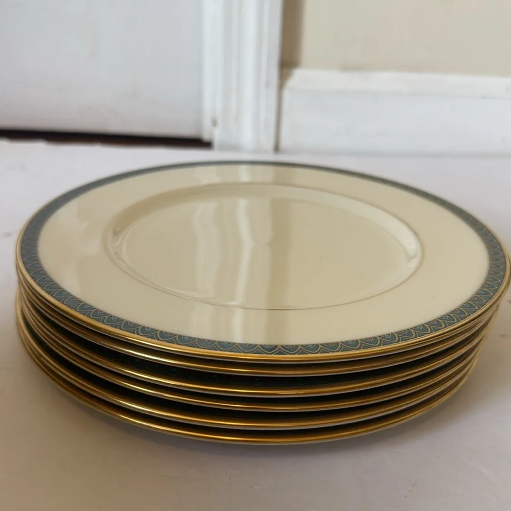 Lenox Patriot gold trim 6 piece cup plates set